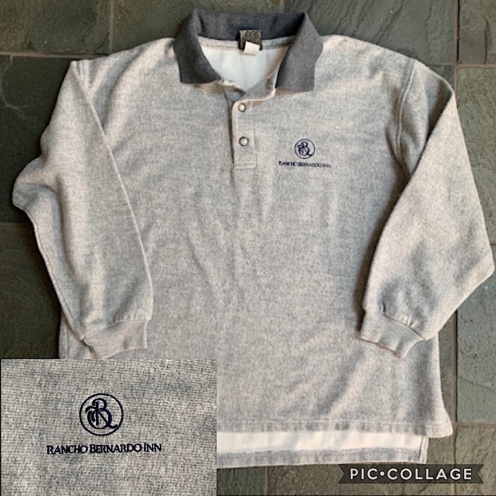 Rancho Bernardo Inn gray brushed long sleeve polo pullover shirt with collar